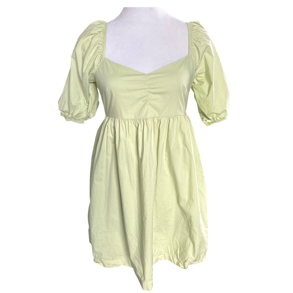 American Eagle Mini Dress Cottagecore Green Puff Sleeve Smocked‎ Back Cotton Sm